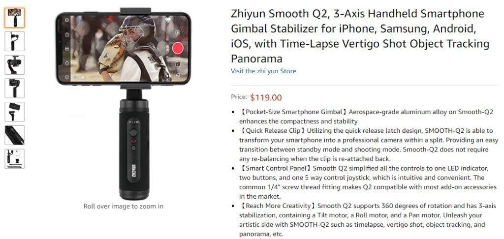 Zhiyun Smooth Q2 Gimbal ve Smooth 4 Gimbal sırasıyla 107 $ ve 94 $ 'a satışta